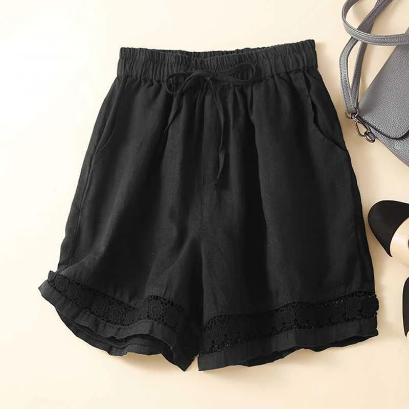 Comfortable women's relaxed embroidered shorts, high waist design for chic everyday summer fashion.