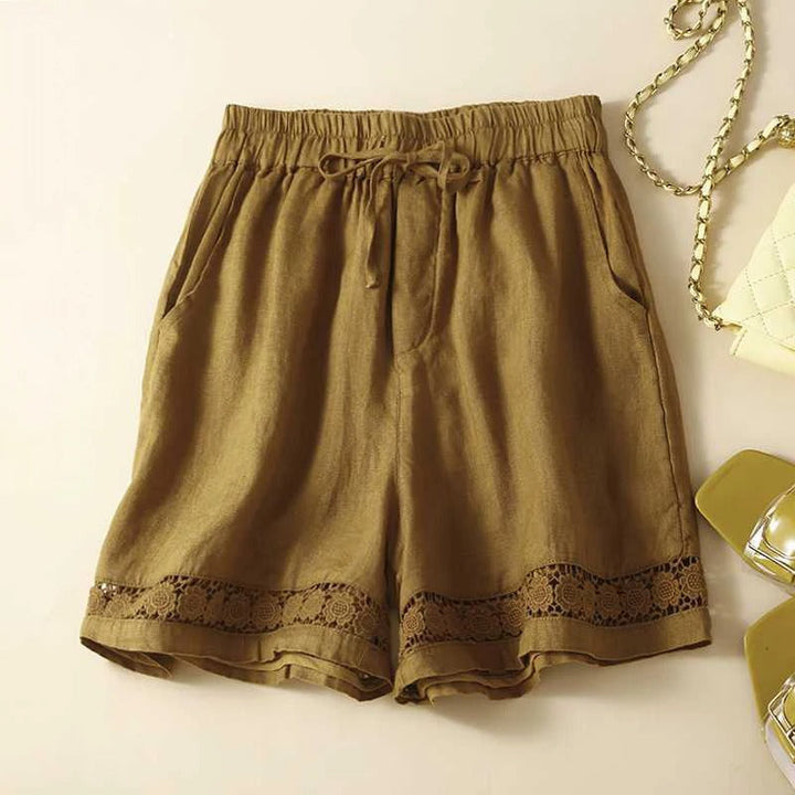 High waist women's relaxed embroidered shorts, ideal for elegant casual wear and stylish summer outfits.