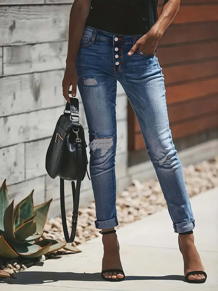 Ultimate comfort women's relaxed fit stretch jeans, combining style with everyday wearability.