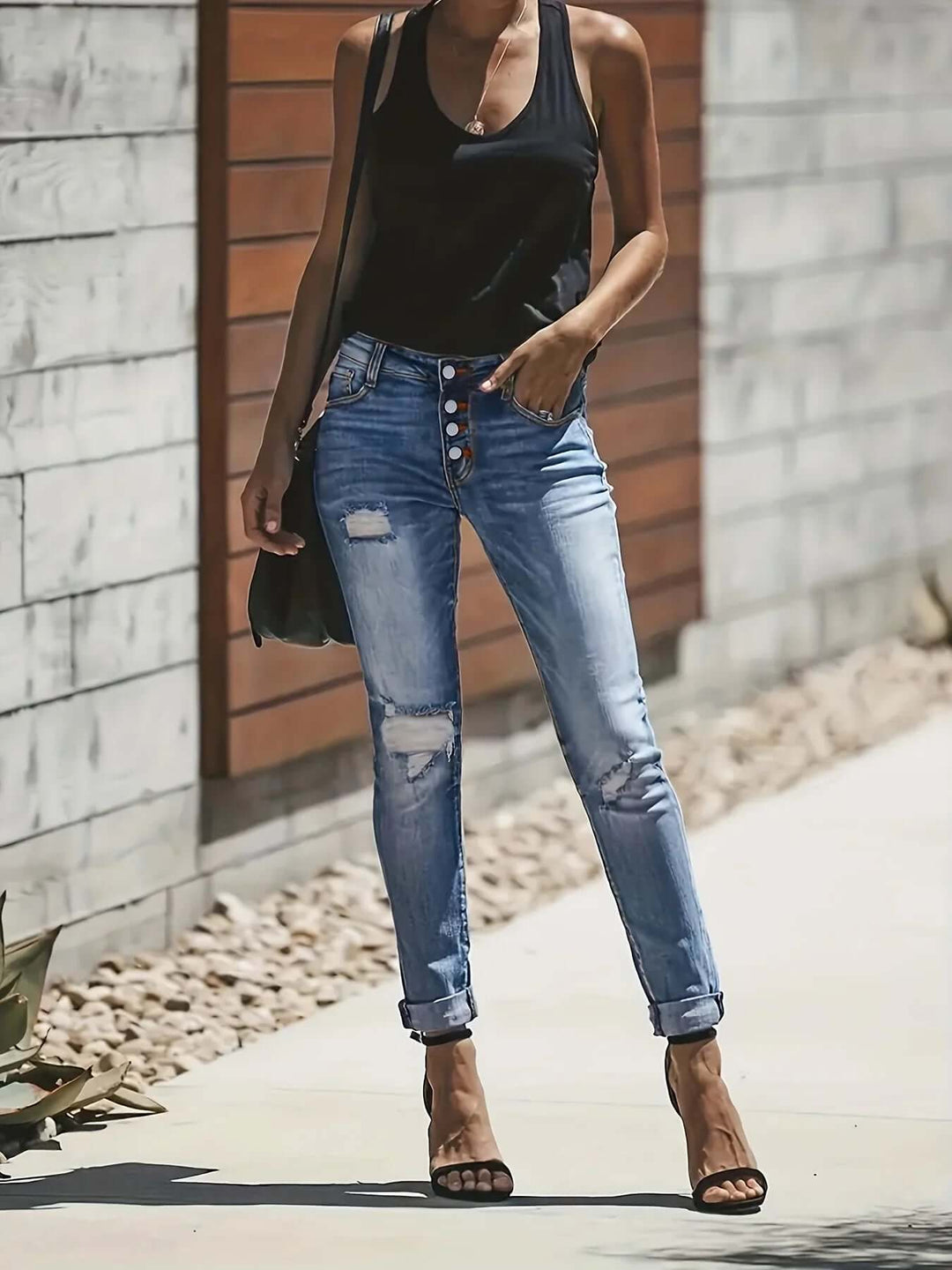 Women's relaxed fit stretch denim jeans, offering superior comfort for casual and stylish outfits.