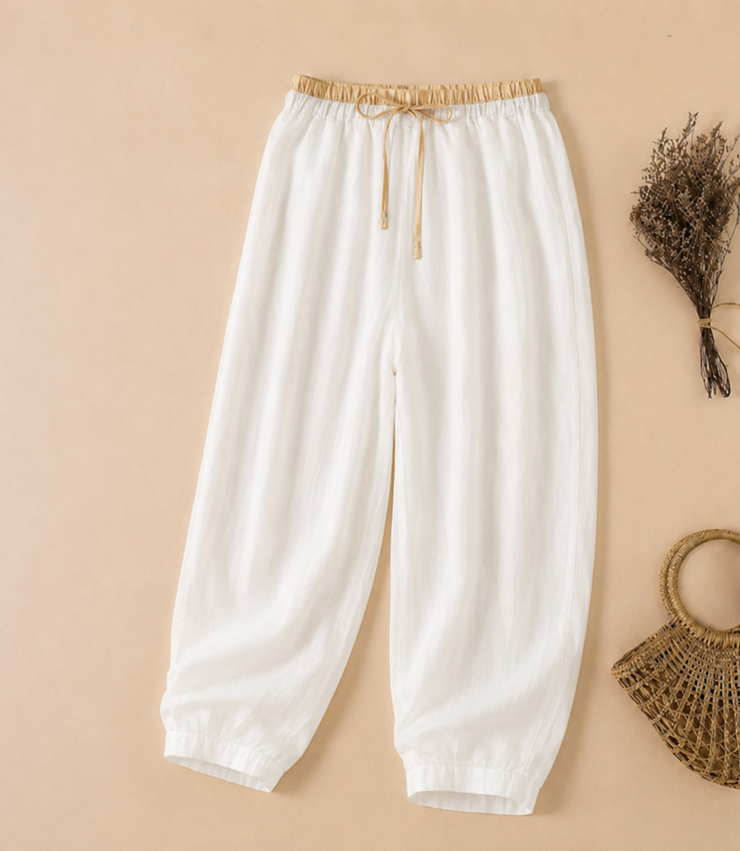 Women's relaxed fit summer pants, lightweight & comfortable for everyday casual wear. Breezy flowy style.