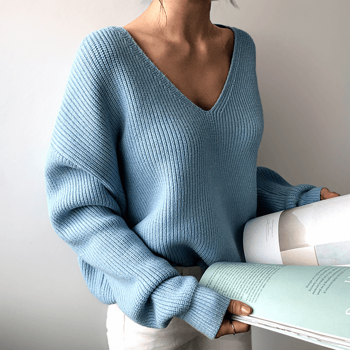 Cozy knit V-neck sweater for women, perfect casual versatile layering.