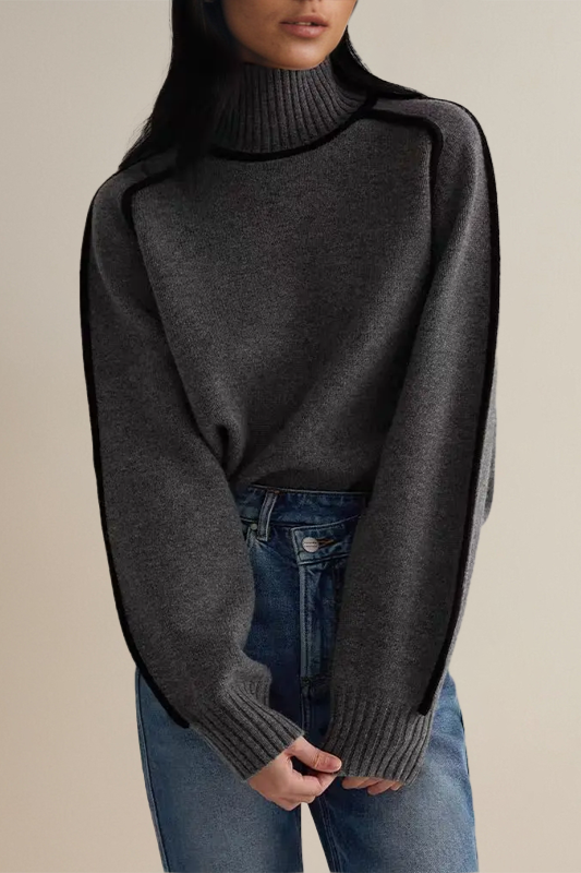 Women's relaxed fit knit turtleneck sweater, a comfortable and stylish essential for fall/winter.
