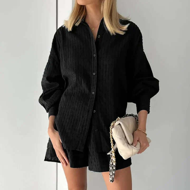 Women's breathable shirt and shorts two-piece set for summer vacation, creating versatile outfits.