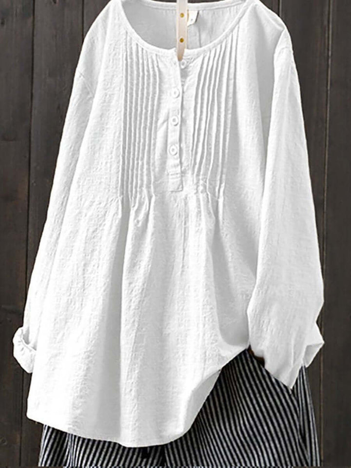 Comfortable ladies cotton linen retro shirt. Breathable long sleeve casual blouse, perfect for summer everyday wear.