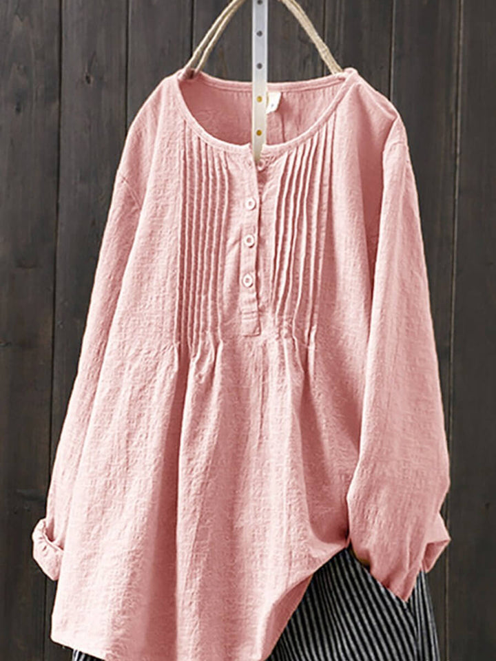 Casual women's retro cotton linen shirt. Breathable, loose fit, long sleeve top for comfortable summer fashion.