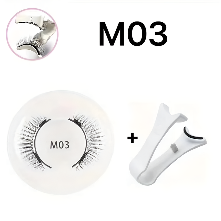 Ergonomic magnetic eyelash applicator for women. Effortless, no-glue application of reusable false lashes from the kit.