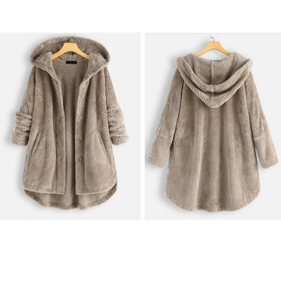 Soft FleeceLux women's hooded jacket, reversible & cozy. Comfortable outerwear for stylish fall and winter.