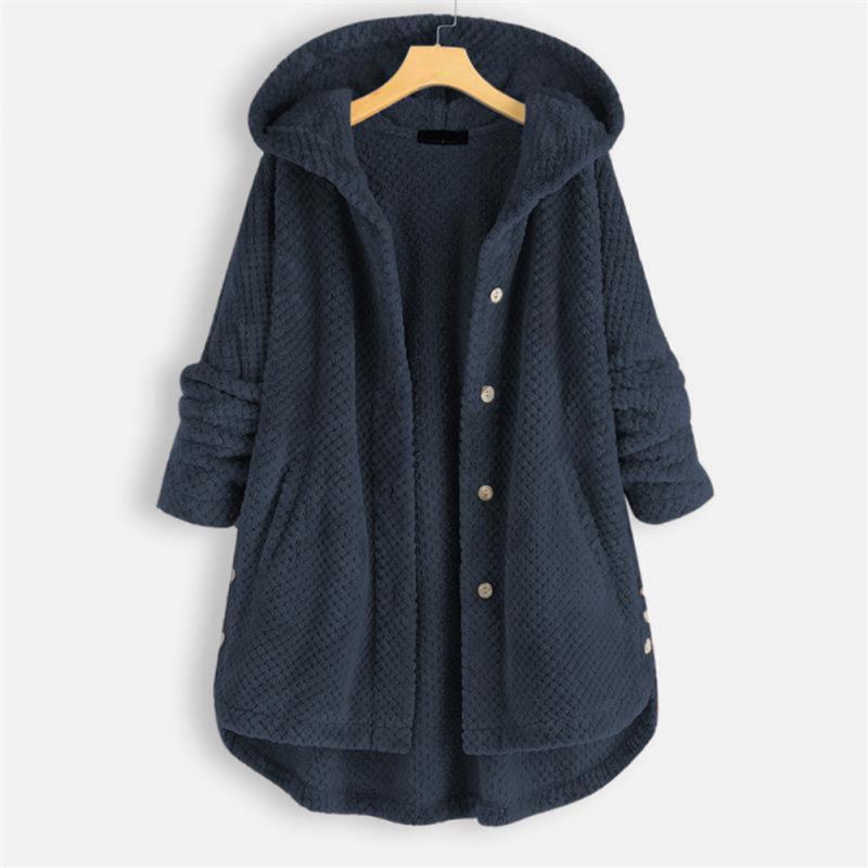 Stylish women's hooded fleece jacket, reversible design. Ideal fall fashion & casual winter outerwear.