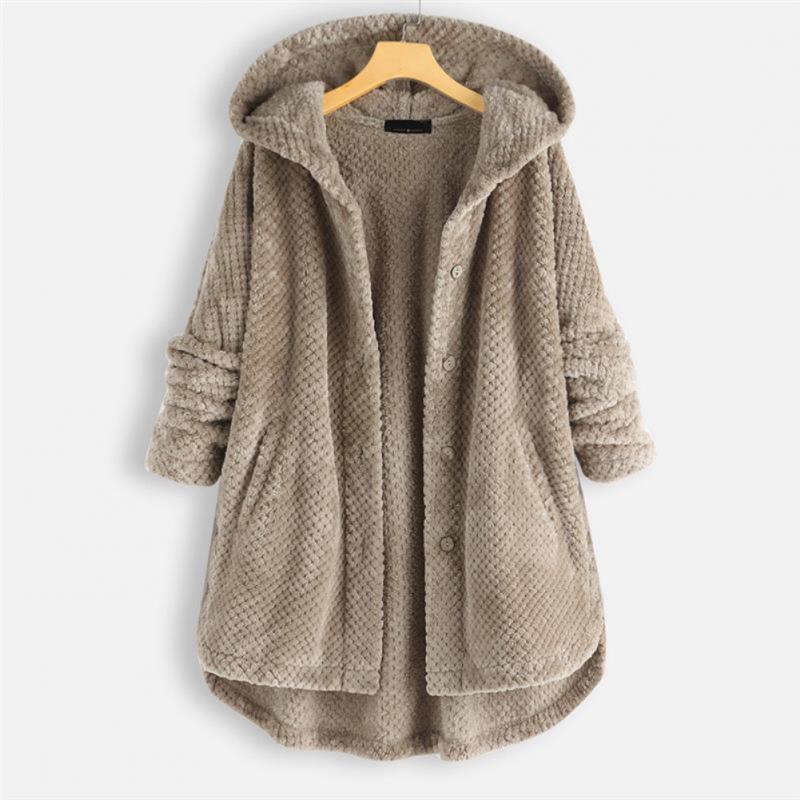 Practical women's reversible hooded jacket. Stylish FleeceLux outerwear for versatile fall & winter comfort.