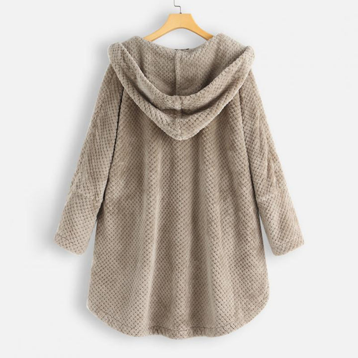Women's reversible hooded fleece jacket, versatile for fall & winter. Stylish FleeceLux everyday outerwear.