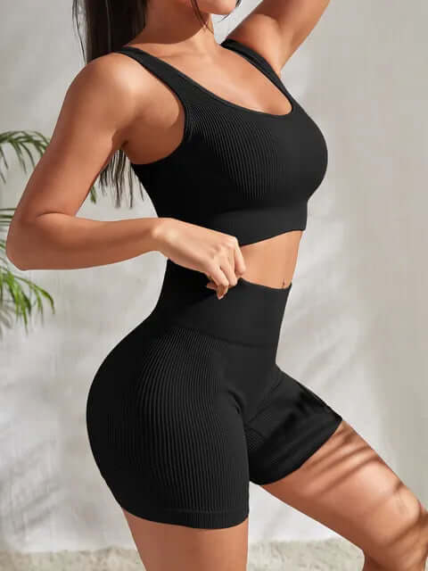 Women's Ribbed Yoga Set in a vibrant color, perfect for ultimate comfort & style during fitness activities.