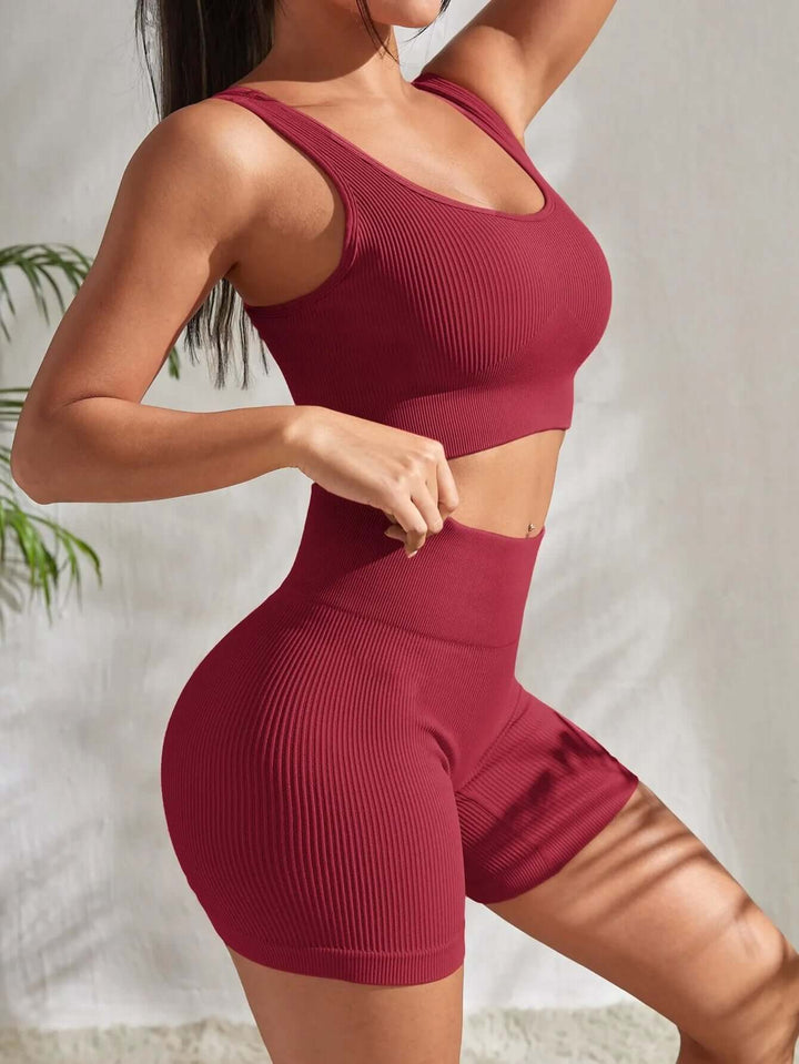 High-waist ribbed yoga shorts for women, offering style & comfort; ideal for fitness, gym, or casual loungewear.