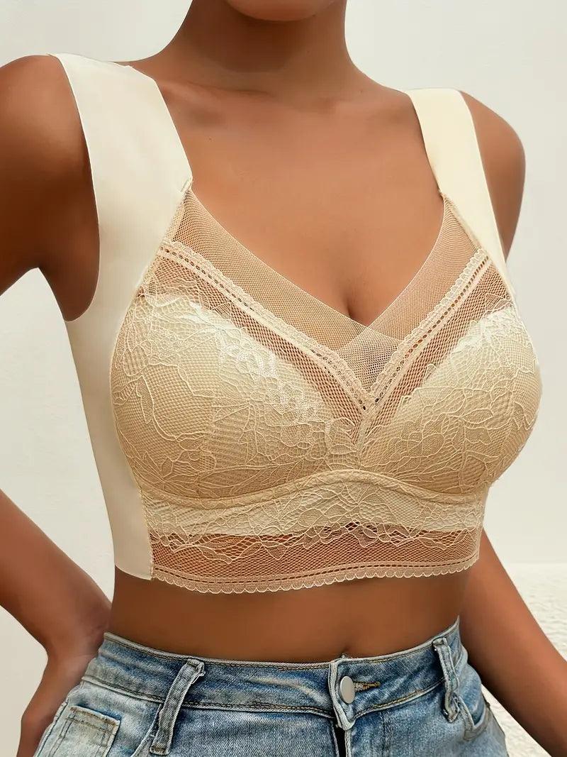 Women's seamless wire-free lace bra, designed for ultimate comfort and soft support.