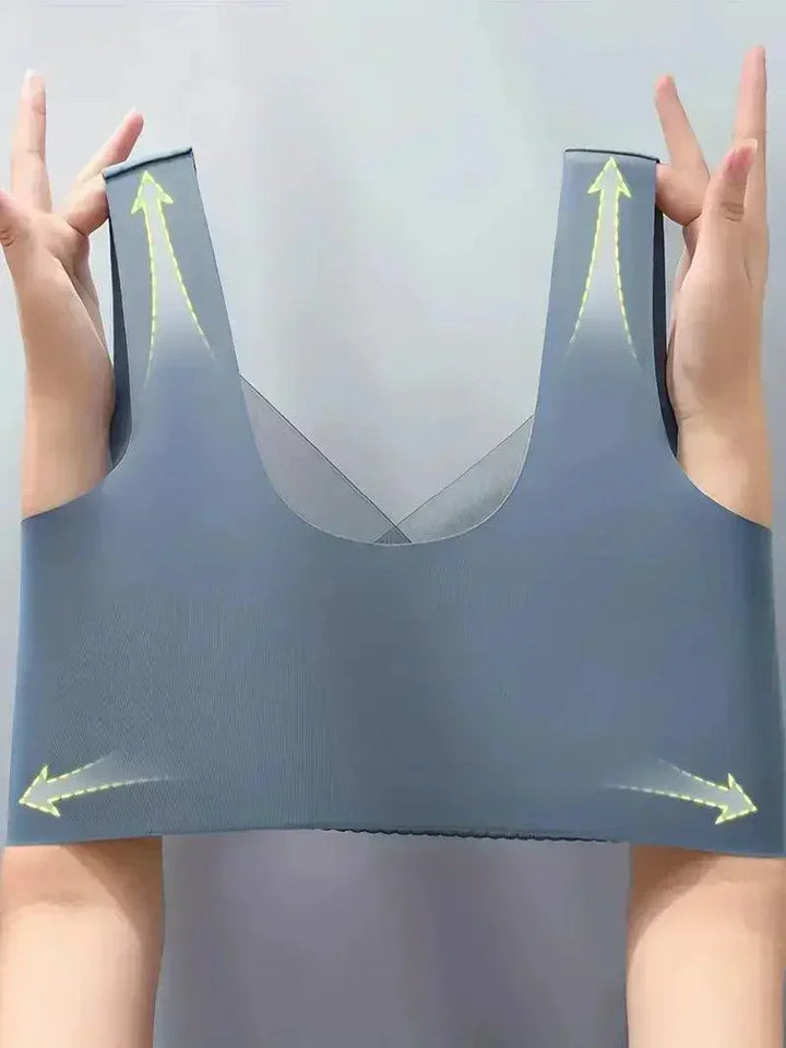 Elegant women's seamless wire-free lace bra with delicate detailing for comfort and style.