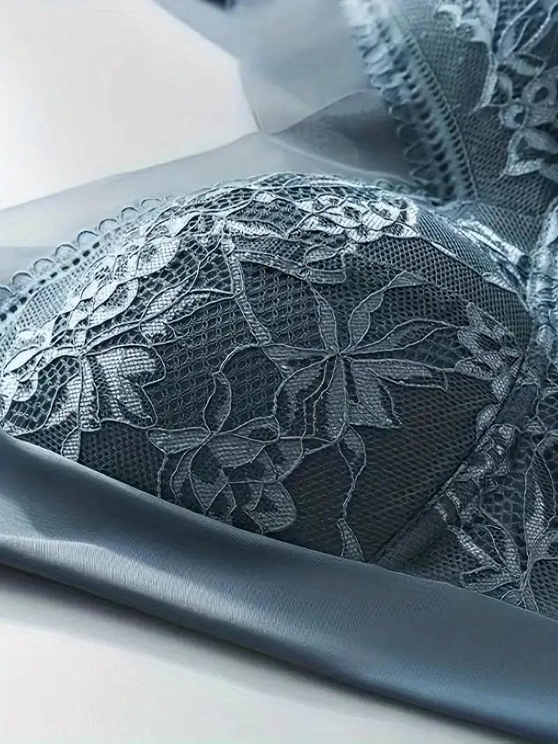 Unlined women's seamless wire-free lace bra offering light, comfortable support for sleep or leisure.