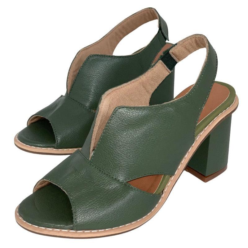Selina women's heeled sandals from top view. Stylish leather for everyday comfort & summer.