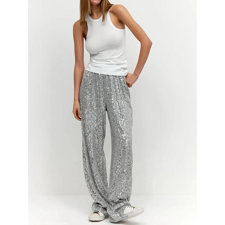 Women's shimmering sequin pants, perfect for glamorous evening wear, parties, and festive holiday outfits.