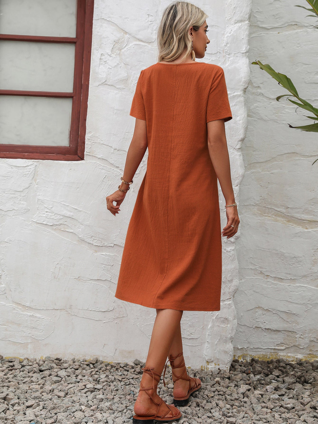 Versatile women's everyday A-line dress with short sleeves, perfect for summer casual style and comfort.
