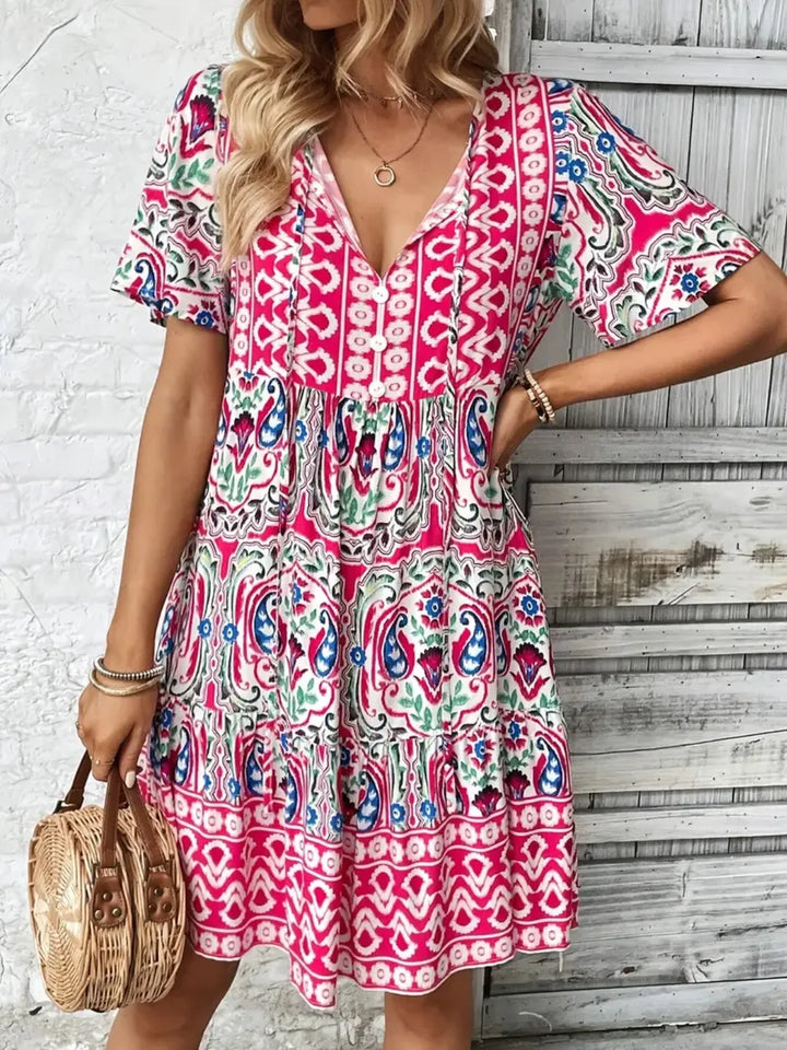 Women's short sleeve mini dress, perfect for summer casual outings & parties. Effortless style.