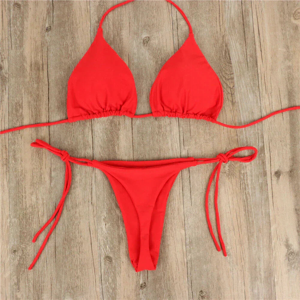 New women's side-tie bikini set, a versatile two-piece swimsuit for summer fun & beach outfits.