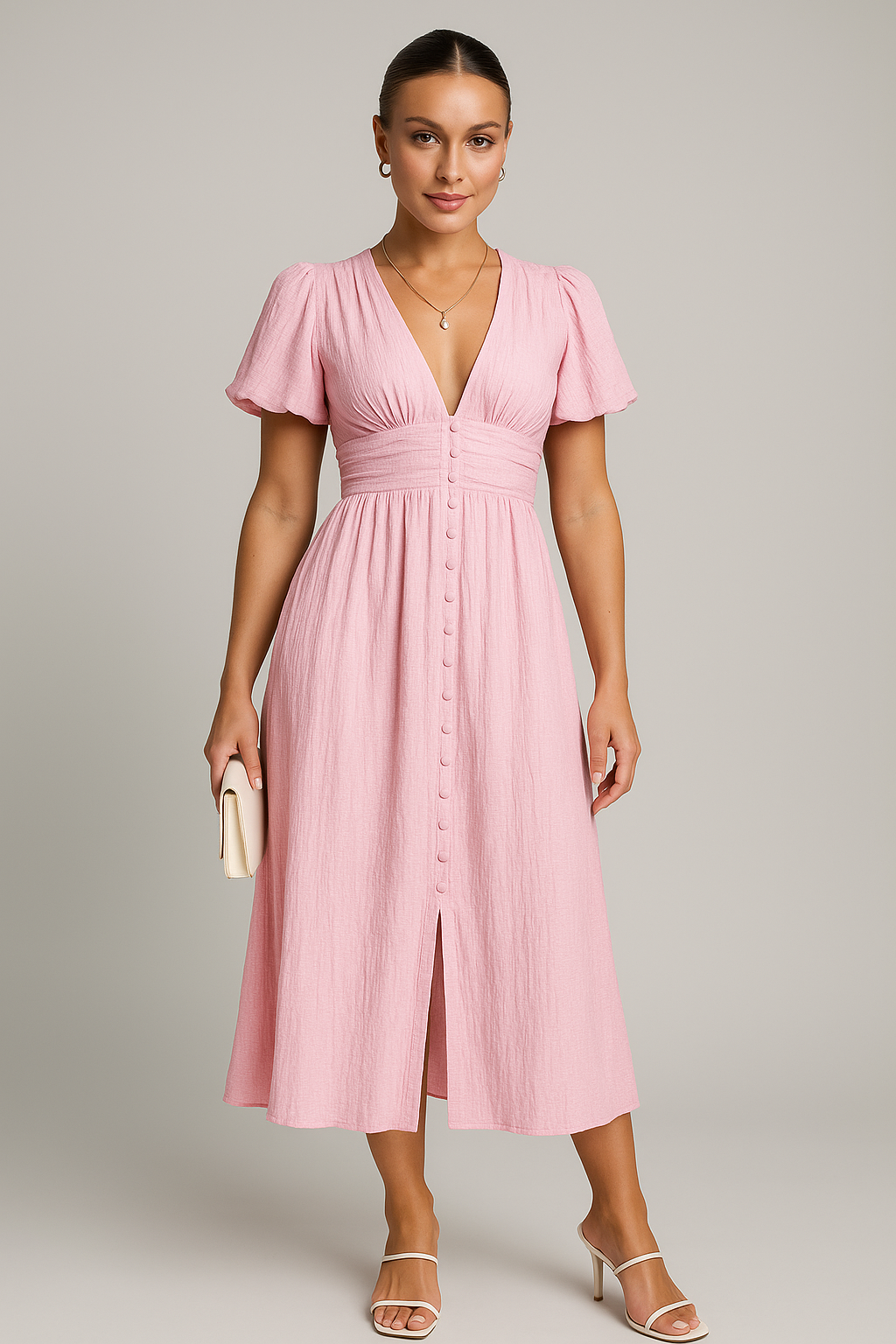 Pink flowing boho maxi summer dress, long and chic, perfect for women's vacation outfits.