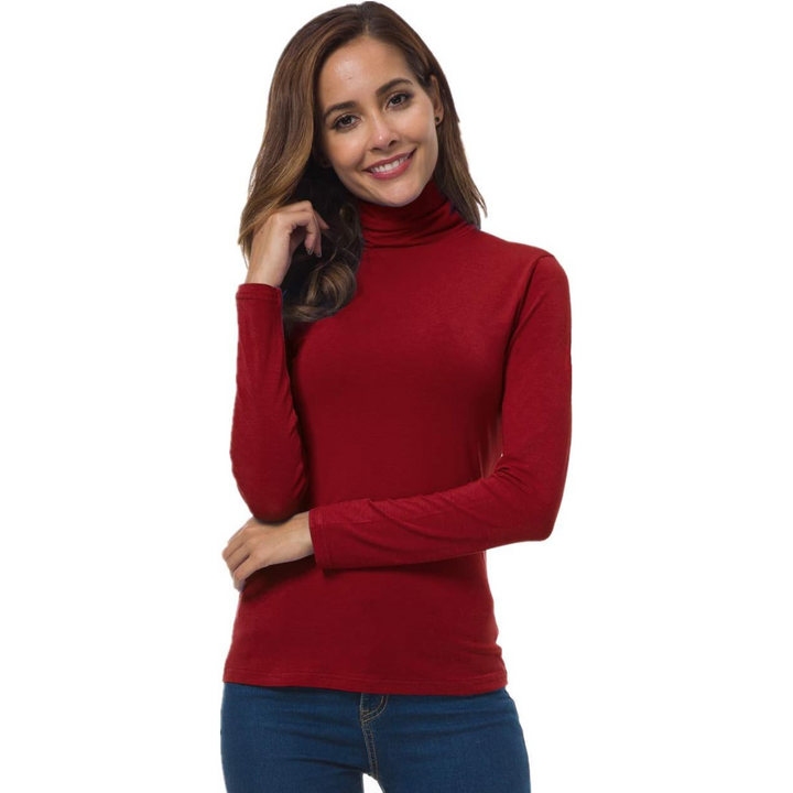 Comfortable long sleeve slim fit turtleneck for elegant, casual wear.