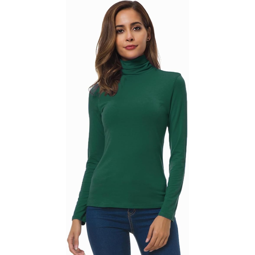 Soft, sleek women's slim fit turtleneck, a comfortable versatile basic.