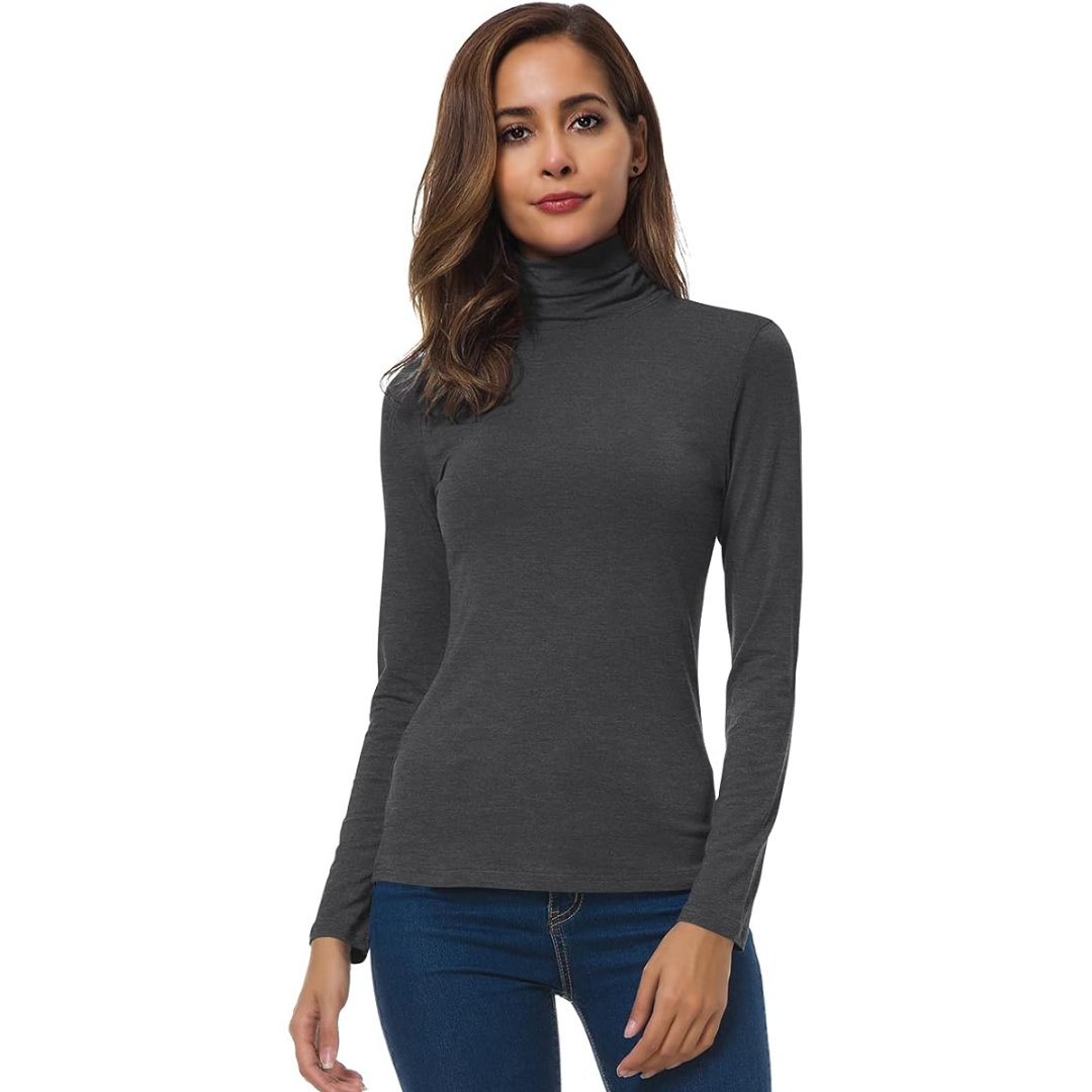 Elegant slim fit turtleneck for women, a sophisticated layering piece.