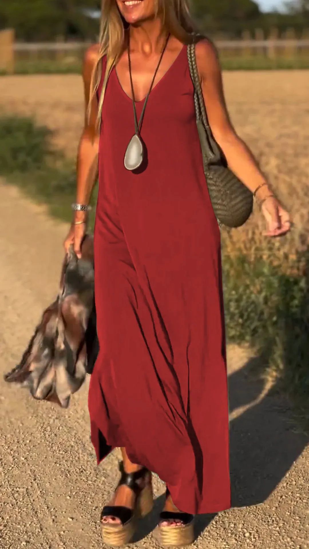 Chic sleeveless long dress, multi-color women's maxi for effortless elegance & comfort this summer.
