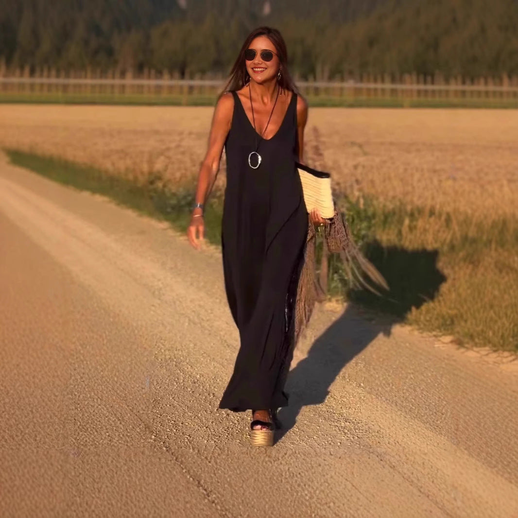 Elegant multi-color long summer dress for women, ideal for casual and street fashion.