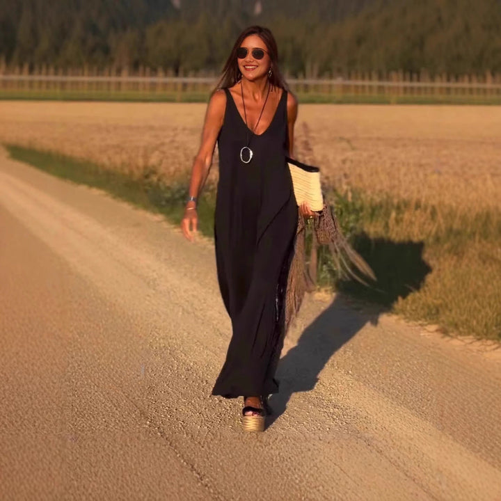 Elegant multi-color long summer dress for women, ideal for casual and street fashion.