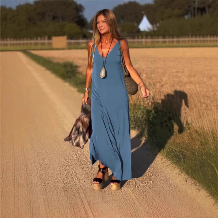 Comfortable women's sleeveless maxi dress, offering cool style for warm summer days.