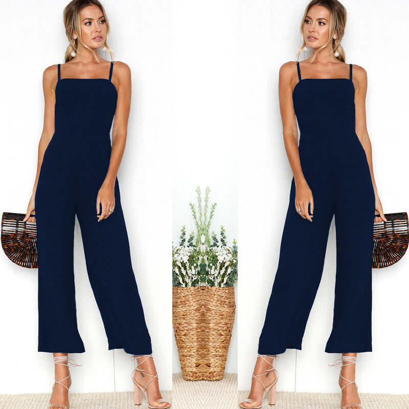 Women's sleeveless straight leg jumpsuit, comfortable & chic for summer fashion.