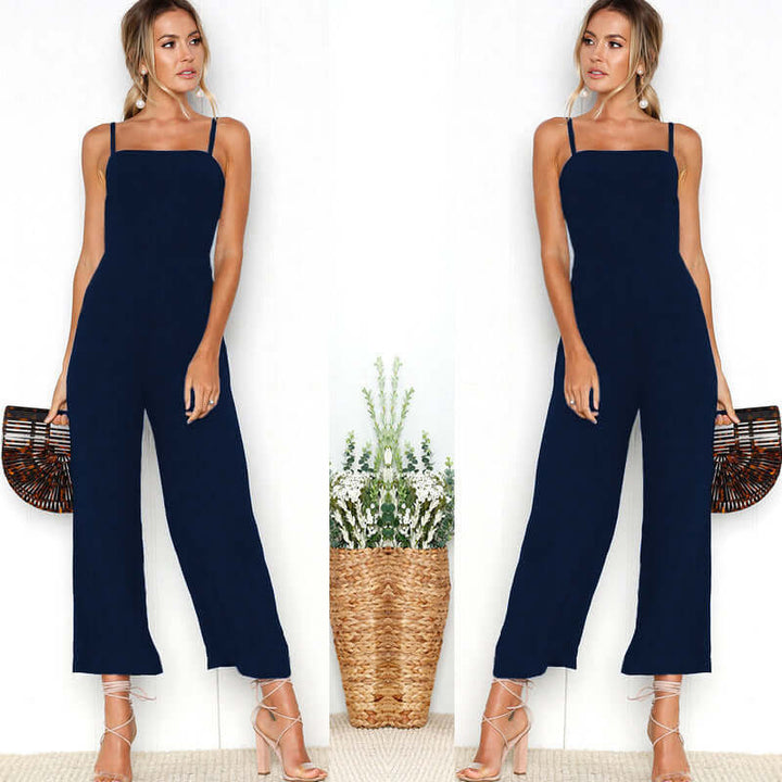 Women's sleeveless straight leg jumpsuit, comfortable & chic for summer fashion.