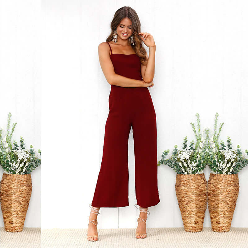 Chic women's sleeveless straight leg jumpsuit, effortlessly stylish for summer apparel.