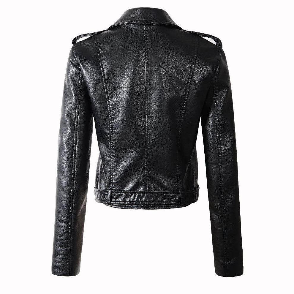 Front view of women's slim fit belted insulated winter jacket, showing stylish design.