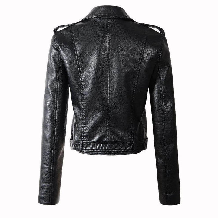Front view of women's slim fit belted insulated winter jacket, showing stylish design.