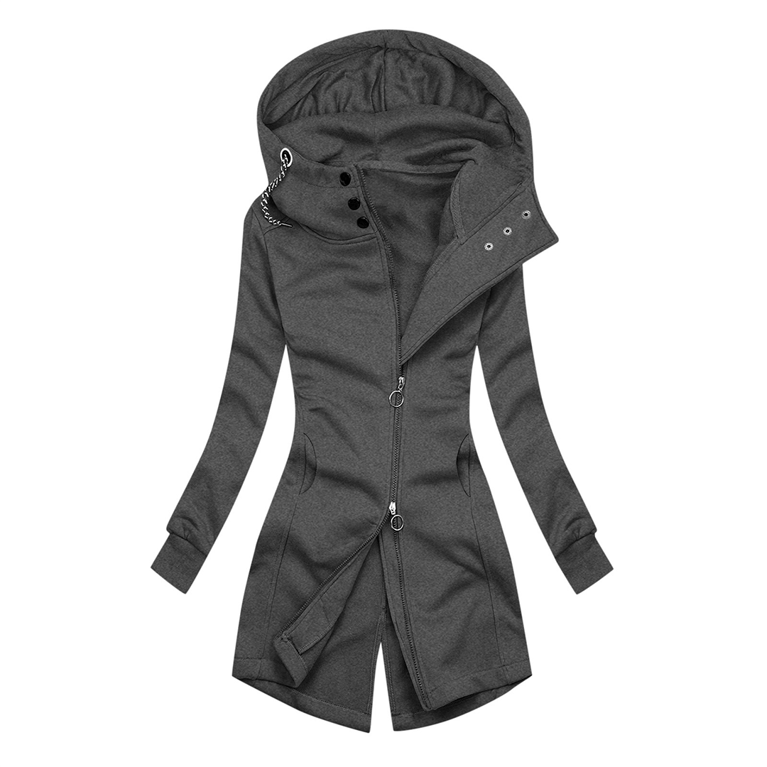 Stylish women's slim fit turtleneck hoodie jacket in soft material, ideal for casual fall & winter outerwear.