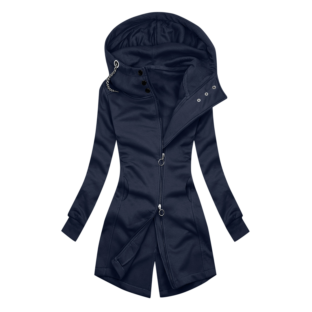 Cozy women's slim fit hoodie jacket, featuring a turtleneck for warmth, great for casual or athleisure wear.