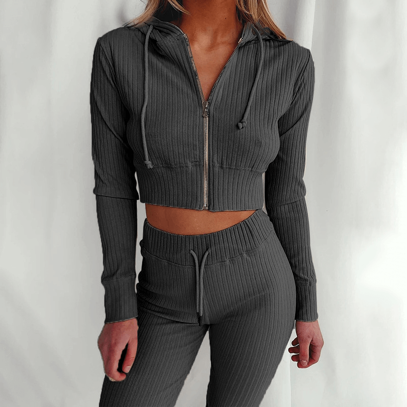 Stylish women's slim fit tracksuit & hoodie, designed for modern athleisure and active lifestyles.