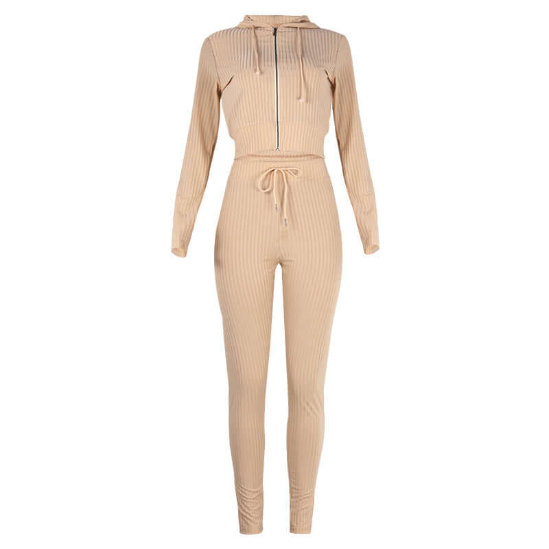 Women's sporty slim fit hoodie and tracksuit set, offering comfort and style for activewear.