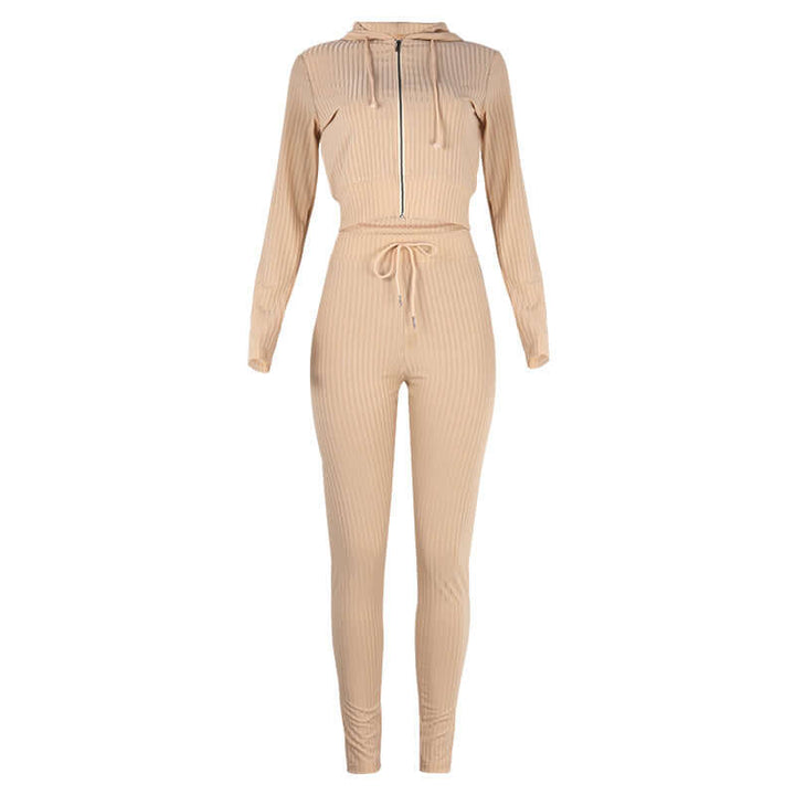 Women's sporty slim fit hoodie and tracksuit set, offering comfort and style for activewear.