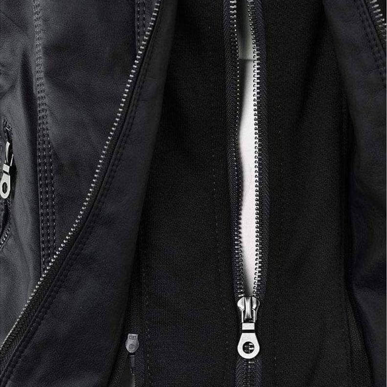 Versatile women's PU leather zip-up hoodie, a stylish slim fit jacket for fall & winter.