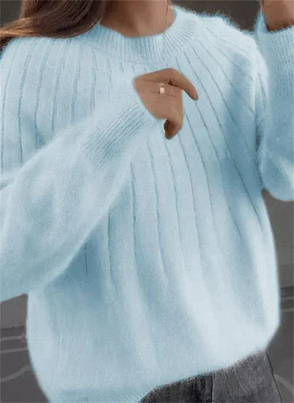 Warm women's winter sweater, a soft cashmere knit pullover for cozy & elegant autumn fashion.