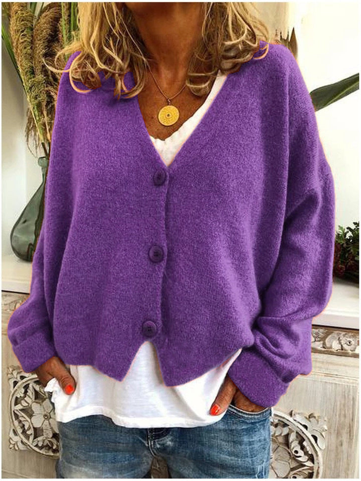 Elegant women's soft knit cardigan with a relaxed fit, ideal for versatile casual styling.