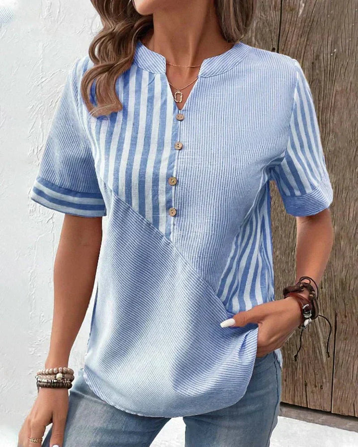 Comfortable women's long sleeve striped blouse, a classic fashion piece with an elegant style.