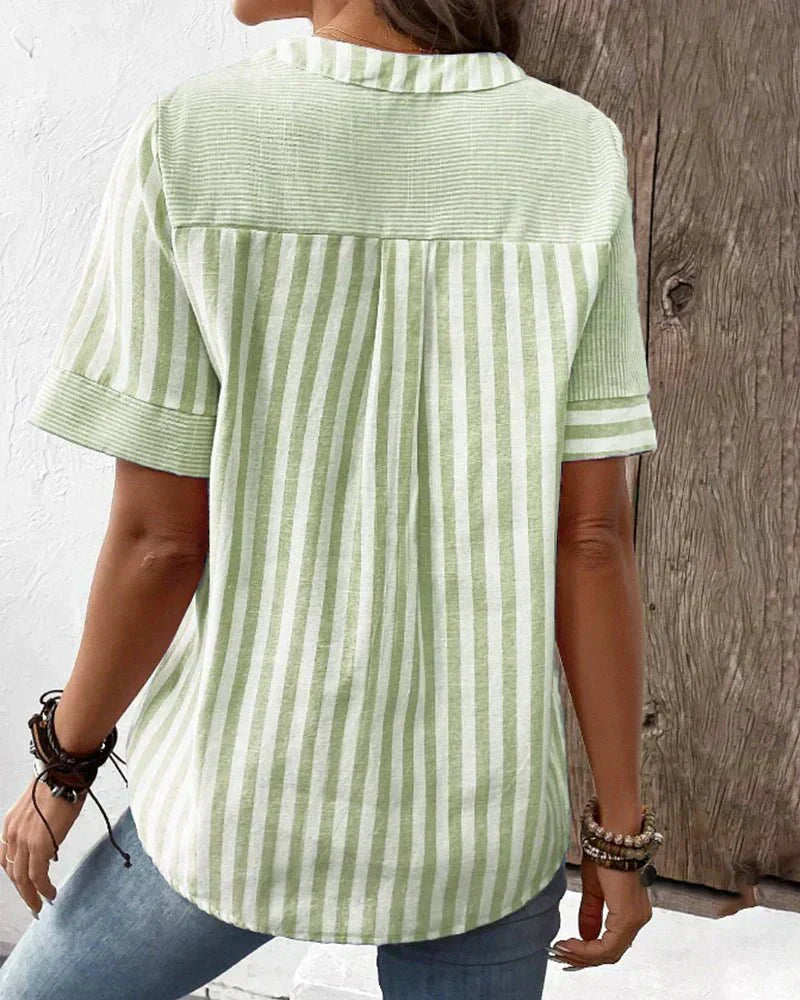 Classic women's soft striped blouse, featuring a long sleeve design for versatile, everyday wear.