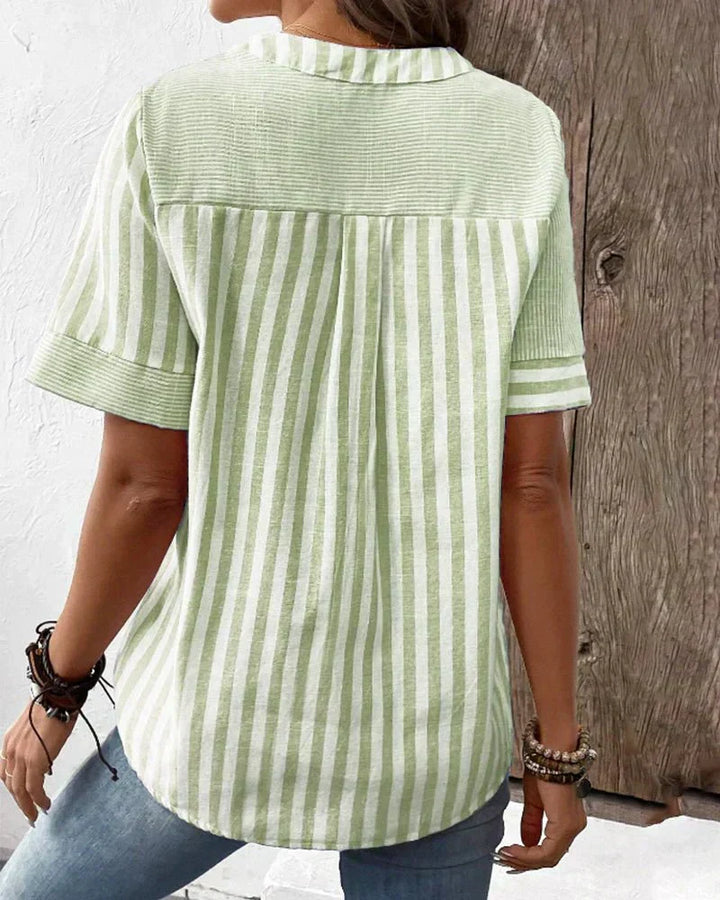Classic women's soft striped blouse, featuring a long sleeve design for versatile, everyday wear.