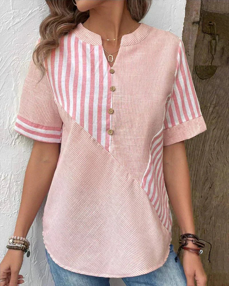Women's comfortable striped shirt with a soft feel, long sleeves, and a flattering relaxed fit.